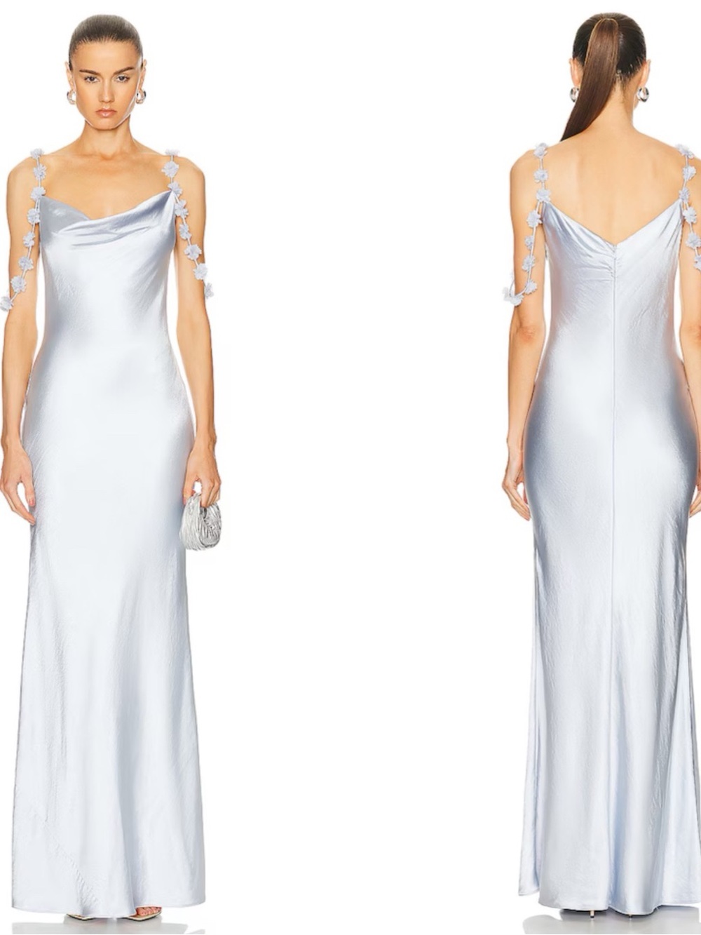 SELF-PORTRAIT Satin Flower Cowl Neck Blue Maxi Dress Size 12